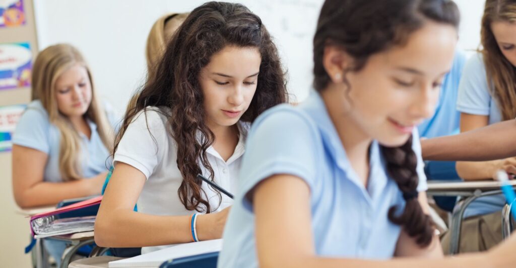 students working on classwork