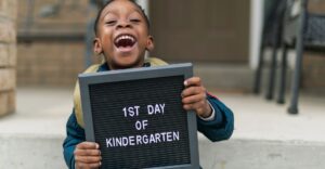 child on first day of kindergarten