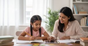 mom helping child prepare for test